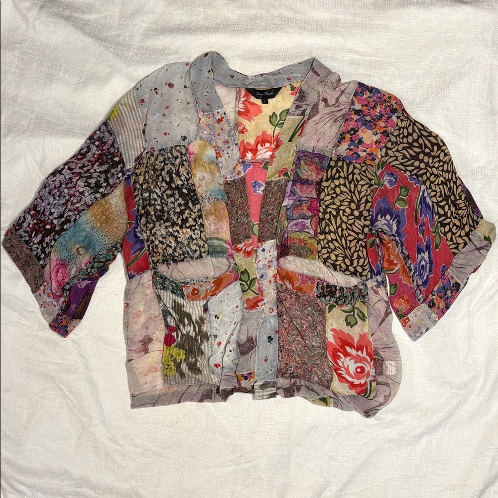 Young Threads Patchwork Boho Kimono – Mixed Flora… - image 3